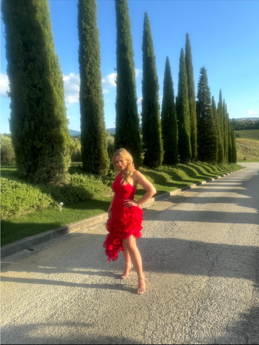 Asymmetric Red Ruffle High-Low Dress